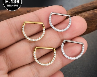 1 Par de Piercings de Mamilo Circulares em Titânio com Zircônia Cúbica 14G / Joias para Mamilo / Piercing de Mamilo / Piercing em Barra / Clipe de Mamilo em Formato de D