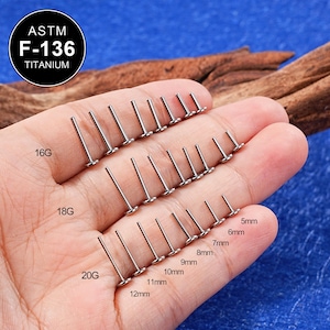 Perno di ricambio in titanio SENZA FILETTATURA da 16/18/20G/Perno senza filettatura/Perno a pressione posteriore/FlatBack/elica/conca/trago/perno nasale/5,6,7,8,9,10,11,12 mm