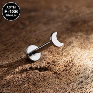 16G Titanium Threadless Moon Cartilage Stud/Cartilage Stud/Helix/Tragus Stud/Flat Back Earring/Helix Stud/Cartilage Piercing/Threadless