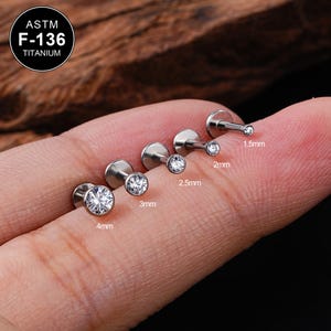 20/18/16G Titanium Tiny Bezel CZ Threadless Flat Back Earring/Nose Stud/Push Pin Labret Stud/Helix/Tragus/Conch/Earlobe Earring/Gift For Her