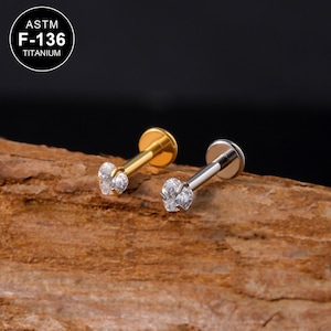 16G Titanium Heart CZ Labret Cartilage Stud/Cartilage Stud/Tragus Stud/Flat Back Earring/Helix Stud/Cartilage Piercing/Internally Threaded