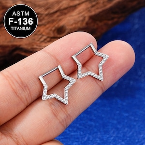 16G Titanium Silver CZ Star Septum Ring/Septum Jewelry/Septum Piercing/Septum Clicker/Daith Earring/Cartilage Hoop/1PCS/Helix Piercing/Gift