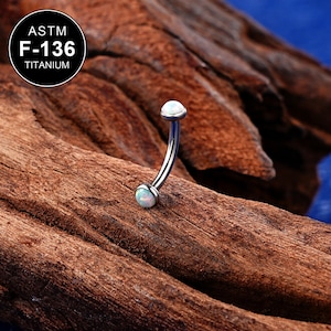 16G Titanium White Opal Cartilage Barbell/Curved Barbell/Rook Piercing/1PCS/Rook Earring/Eyebrow Ring/Internally Threaded/Eyebrow Jewelry
