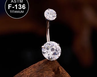 F136 TITANIUM Round CZ Belly Ring Top Quality/14G 10-16mm Navel Jewelry/Curved Barbell/Belly Button Ring/Navel Piercing/Body Piercing/Gifts