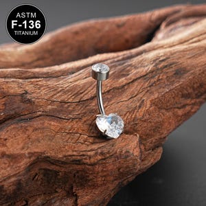 14G Titanium Heart Shape CZ Belly Button Ring/ Curved Barbell/ Internally Threaded/ Belly Ring/ Belly Piercing/1PCS/Navel Piercing/Belly Bar