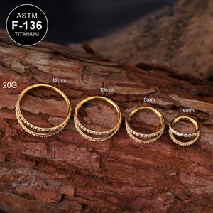 20G Titanium Gold Double Hoop CZ Ring/Helix Hoop/Tragus Hoop/Rook Hoop/1PCS/Conch Earring/Minimalist Earring/Tragus Jewelry/Gift For Her