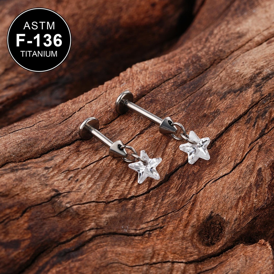 16G Titanium Threadless Dangle Star CZ Cartilage Stud/cartilage Stud/helix/tragus Stud/flat Back Earring/helix Stud/cartilage Piercing/gift - Etsy Japan