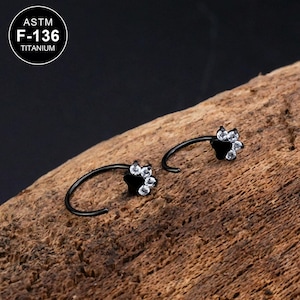 20G Titanium Black Dog Paw CZ Nose Hoop/Nose Ring Hoop/Nostril Hoops/Nose Piercing Rings/Tiny Nose Hoop/Seamless Cartilage Hoops/Gift