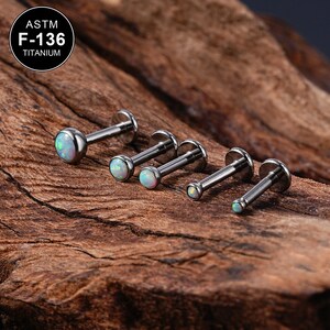 20/18/16G Titanium Tiny Bezel Opal Threadless Flat Back Earring/Nose Stud/Push Pin Labret Stud/Helix/Tragus/Conch/Earlobe Earring/Gifts