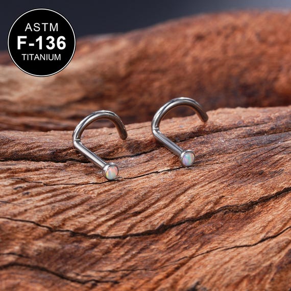 1PCS 18G Titanium S Shape Opal Nose Ring/Nose Stud/Tiny Nose Stud/Nose  Ring/Nose Piercing/1Pcs/Nose Bone/Nostril Jewelry/Nostril piercing