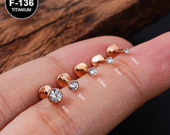 20g/18g/16g Rose Gold Titan Tiny Lünette CZ Threadless Flat Back Ohrring/Nasenstecker/Push Pin Labret Stud/Helix/Tragus/Conch/Ohrlappen Ohrring