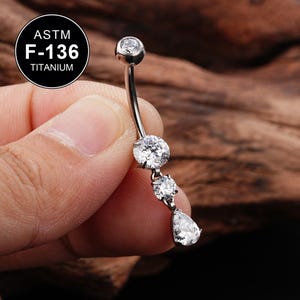 14G Titanium Teardrop Dangle CZ Belly Rings/Curved Barbell/Internally Threaded/Belly Piercing/Belly Jewelry/Belly Button Ring/1 PCS/Gift