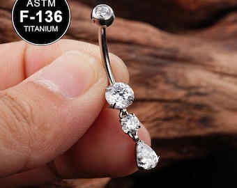 14G titanium druppelvormige hanger CZ-buikringen/gebogen barbell/inwendig schroefdraad/navelpiercing/navelsieraden/navelring/1 stuk/cadeau