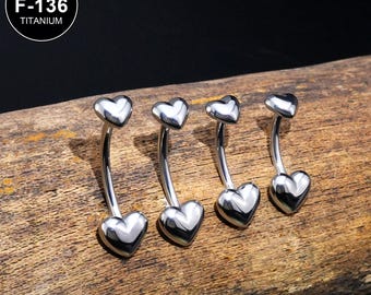 14G Titanium Heart Shape Belly Barbell/Curved Barbell/Belly Ring/Belly Piercing/Belly Jewelry/Belly Button Ring/1PCS/Internally Threaded