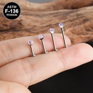 1PCS 16G Titanium Threadless Rose Quartz Cartilage Stud/Push Back Labret Stud/Tragus Stud/Flat Back Earring/Helix/Conch Stud/Natural Stone