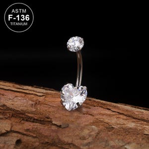 14G Titanium Heart CZ Belly Ring/Curved Barbell/Belly Button Ring/Belly Ring/Belly Piercing/1 PCS/Navel Piercing/Belly Bar/Navel Ring/Gift