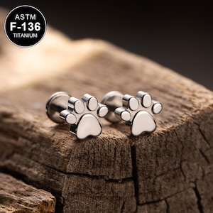 Piercing per cartilagine Labret a zampa di cane in titanio 16G/piercing per cartilagine/piercing per trago/orecchino posteriore piatto/piercing per elica/piercing per cartilagine/filettatura interna