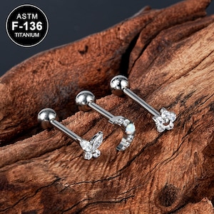 14G Titanium CZ/Opal Tongue Barbell/Tongue Piercing/Tongue Jewelry/1PCS/Tongue Ring/Barbell Piercing/Straight Barbell/Gift For Her/Barbell