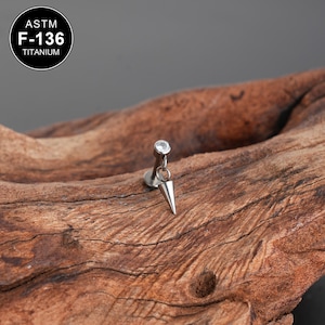 16G F136 Titanium Threadless Dangle Spike Cartilage Stud/Labret Stud/1PCS/Tragus Piercing/Flat Back Earring/Conch Stud/Helix Piercing/Gifts