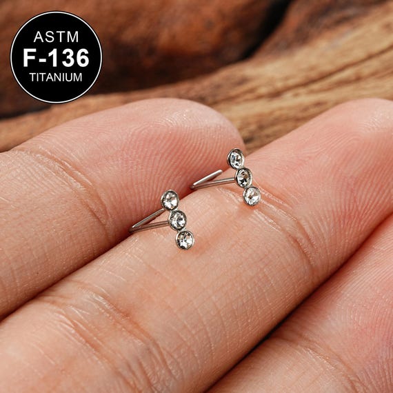 22G Titanium L Shape Lined CZ Nose Ring/Nose Stud/Tiny Nose Stud/Nose  Ring/Nose Piercing/1Pcs/Nose Bone/Nostril Jewelry/Nostril piercing