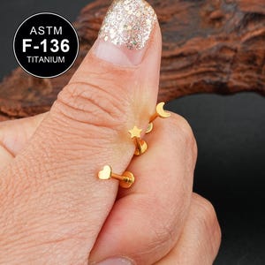 16G Titanium Threadless Gold Cartilage Stud/Cartilage Stud/Helix/Tragus Stud/Flat Back Earring/Helix Stud/Cartilage Piercing/Gift For Her