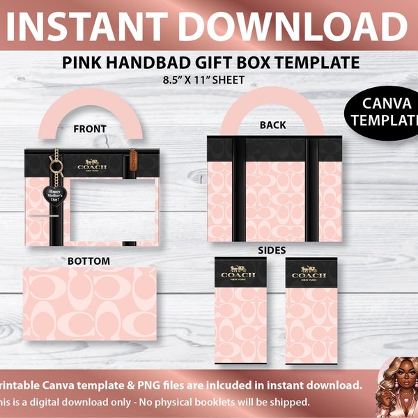 Printable Pink Handbag Gift Box Design (Digital Files Only)