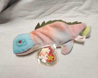 IGGY the Iguana 1997 TY Beanie Baby- Zeldzaam/Retired/Errors, Nieuwstaat psychedelische kleuren