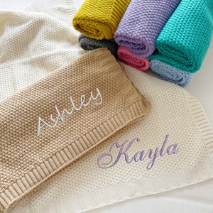 Personalized Knit Baby Blanket | Embroidery Gift for Baby Shower | Stroller Blanket | Monogrammed Newborn Baby Gift | Soft Cotton Knit
