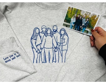 Embroidered Couples Portrait Hoodie, Personalized Portrait from photo, outline photo Hoodie, Custom Photo, Custom Portrait Hoodie