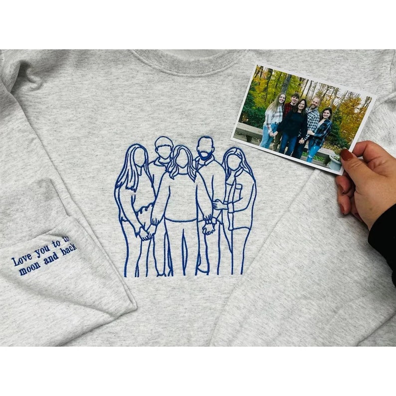 Embroidered Couples Portrait Hoodie, Personalized Portrait from photo, outline photo Hoodie, Custom Photo, Custom Portrait Hoodie zdjęcie 1