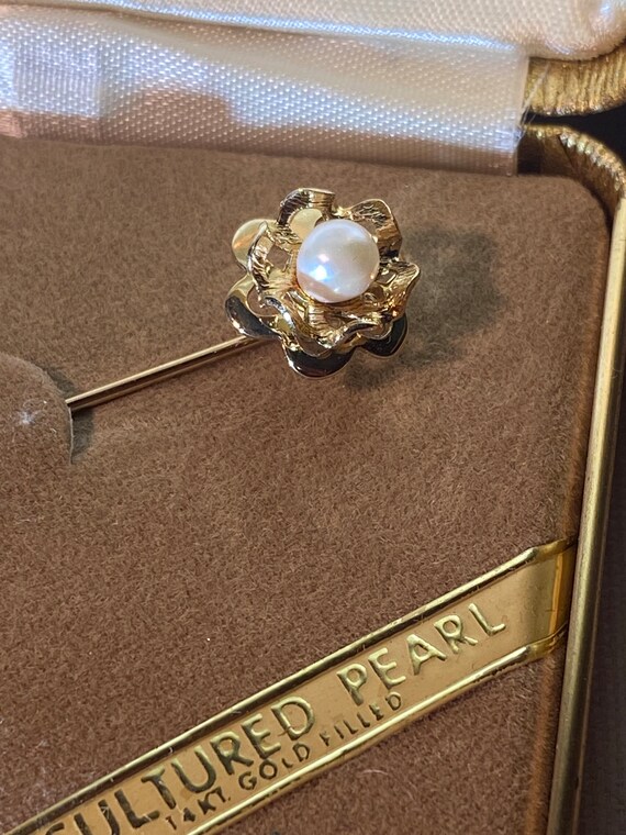 14k Gold Filled Pearl Amco Pin - image 2