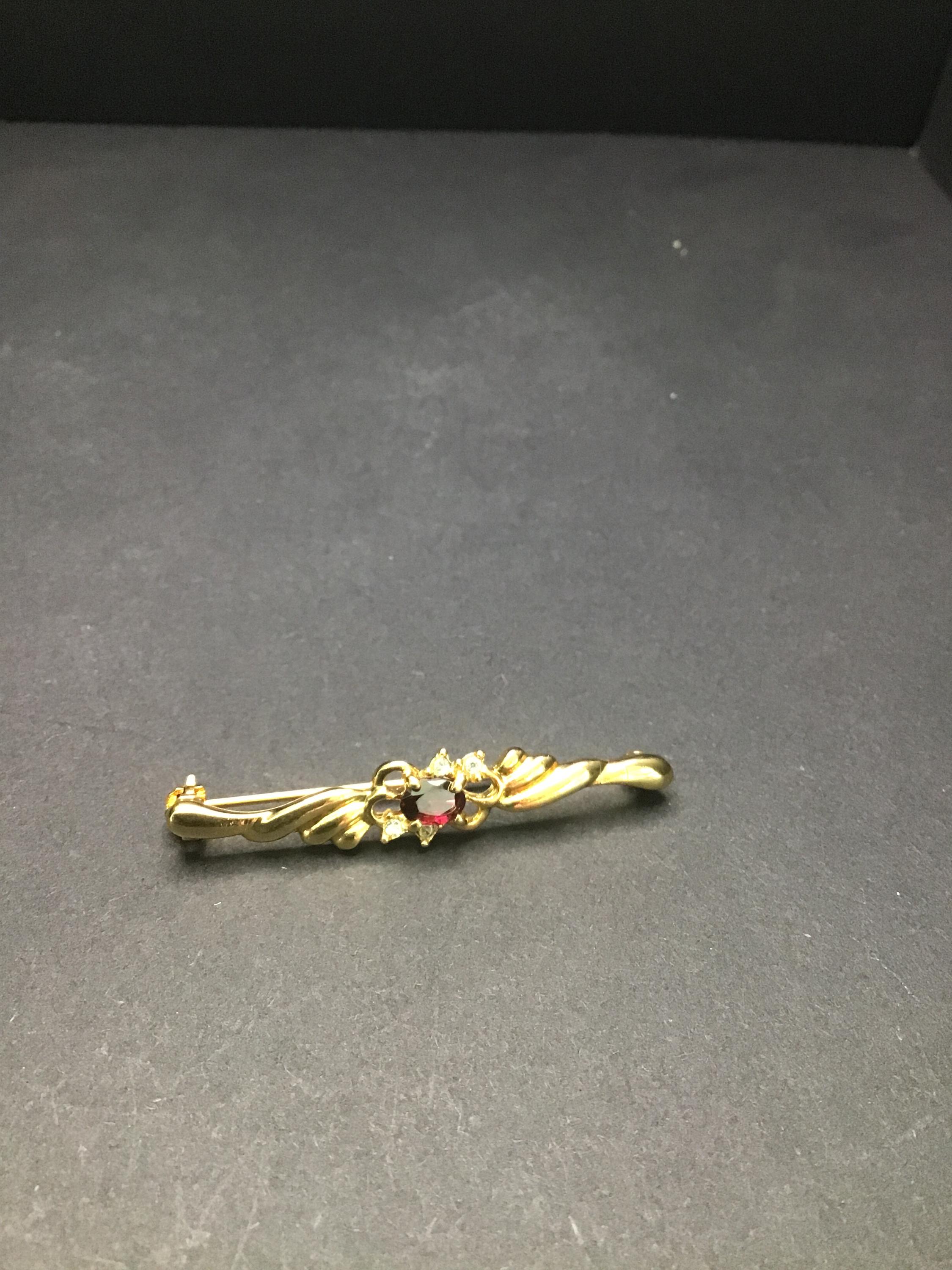Vintage Gold tone Garnet Brooch Pin