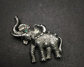 Vintage Silver tone and Rhinestone Elephant Pin Brooch