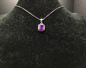 Vintage Sterling Silver Purple CZ Pendant Necklace