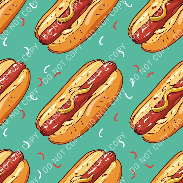 Cartoon Hotdog Print Seamless Pattern Repeating File for Fabric Printing Sublimation Commercial Use Cute