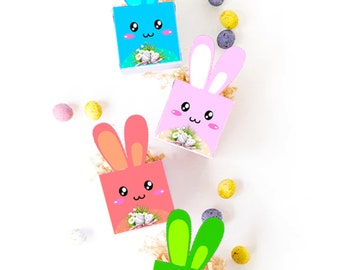 Plantilla de caja de conejito de Pascua DIY - Paquete imprimible para soporte de dulces hecho a mano, caja de regalo, decoración de huevos
