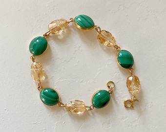Scarabaeus Bracelet ~ Handmade 14k gold-filled malachite bracelet, Crystal Bracelet