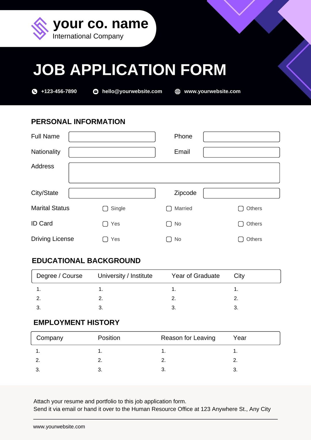 Custom Job Application Printable. Application for Employment ...