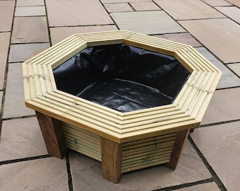 Handmade Raised Wooden Octagonal Garden Pond - 80x80x31cm
