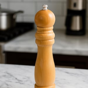Hölzerne Pfeffermühle, Gewürzmühle aus Buchenholz, einstellbare Salzmühle, rustikales Küchenwerkzeug, Geschenkidee für die Küche, Einweihungsgeschenk