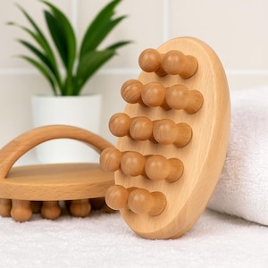 Massageador corporal de madeira feito à mão, ferramenta de drenagem linfática de madeira, escova de massagem anticelulite, presente de aniversário exclusivo