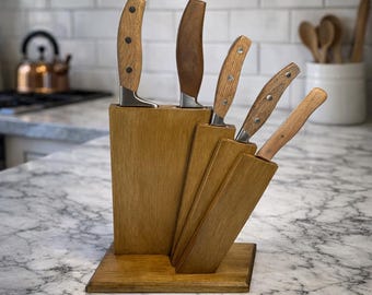 Wooden Knife Block Holder, Modern Beech Wood Knife Organizer for Countertop
