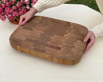 Tabla de cortar de roble de testa, bloque de carnicero de madera premium hecho a mano, tabla de cortar resistente