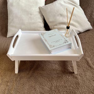Wooden Bed Tray Table, Breakfast Tray With Foldable Legs, Handmade Beech Wood Laptop Desk, Serving Tray For Bed Or Sofa, Gift For Him Or Her