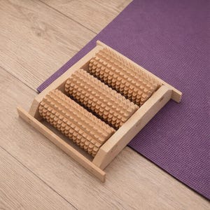 Holz Fuß-Massage-Rolle, 3 Rollen Reflexzonen-Werkzeug, Buchenholz Akupressur-Massagegerät