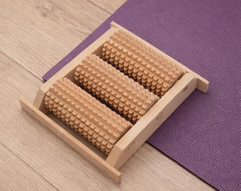 Wooden Foot Massager Roller, 3 Roller Reflexology Tool, Beech Wood Acupressure Massager