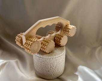 Handmade Wooden Roller Massager , 8 Wheel Deep Tissue Body Massage Tool, Natural Beech Relaxation Massager, Gift for Her and Massage Lovers