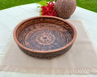 Handmade Red Clay Bowl, Rustic Ceramic Serving Dish, Ukrainian Pottery Plate, Traditional Clay Tableware
