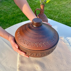 Handmade Clay Casserole, Red Clay Roasting Pot, Traditional Earthenware Bakeware,  Ceramic Dutch Oven, Slow Cooking Pot, Housewarming Gifts