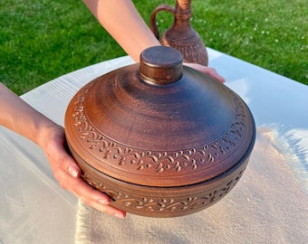 Handmade Clay Casserole, Red Clay Roasting Pot, Traditional Earthenware Bakeware,  Ceramic Dutch Oven, Slow Cooking Pot, Housewarming Gifts